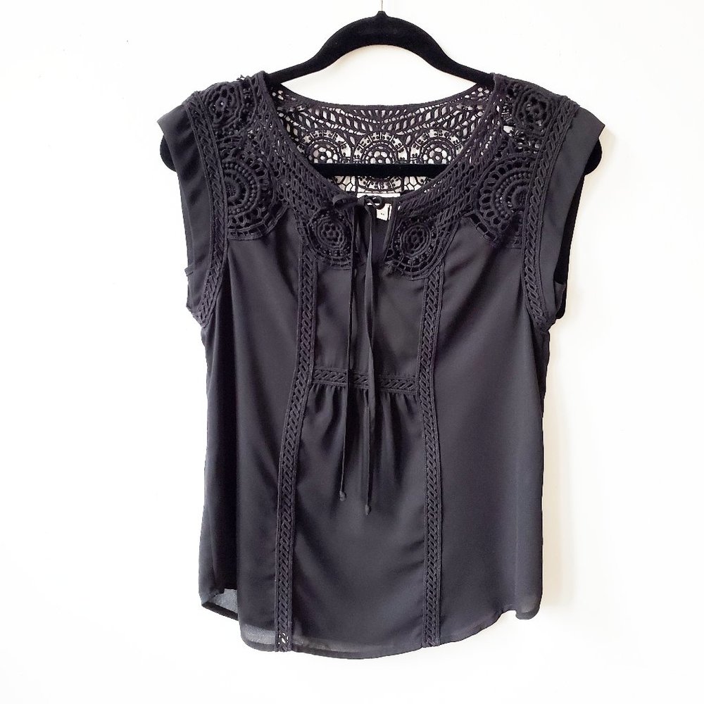 Anthropologie Meadow Rue Sleeveless Crochet Top, Black, XS